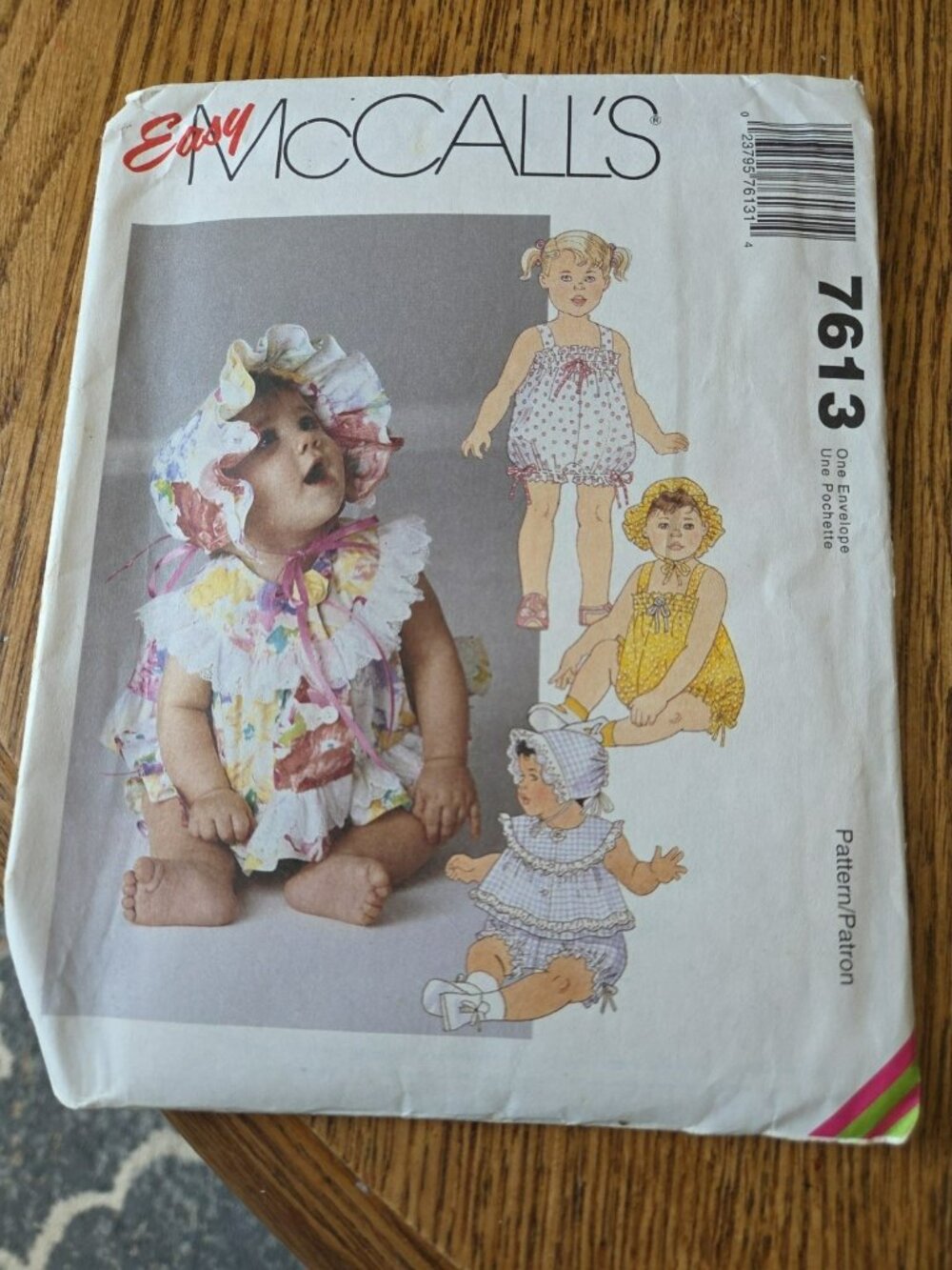 NEW Uncut Easy McCalls Sewing Pattern 7613 All Sizes Infant Romper & Bonnet